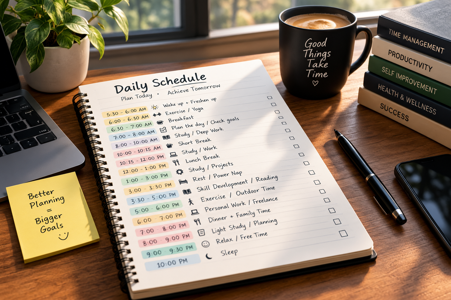 Young person creating a realistic daily schedule
