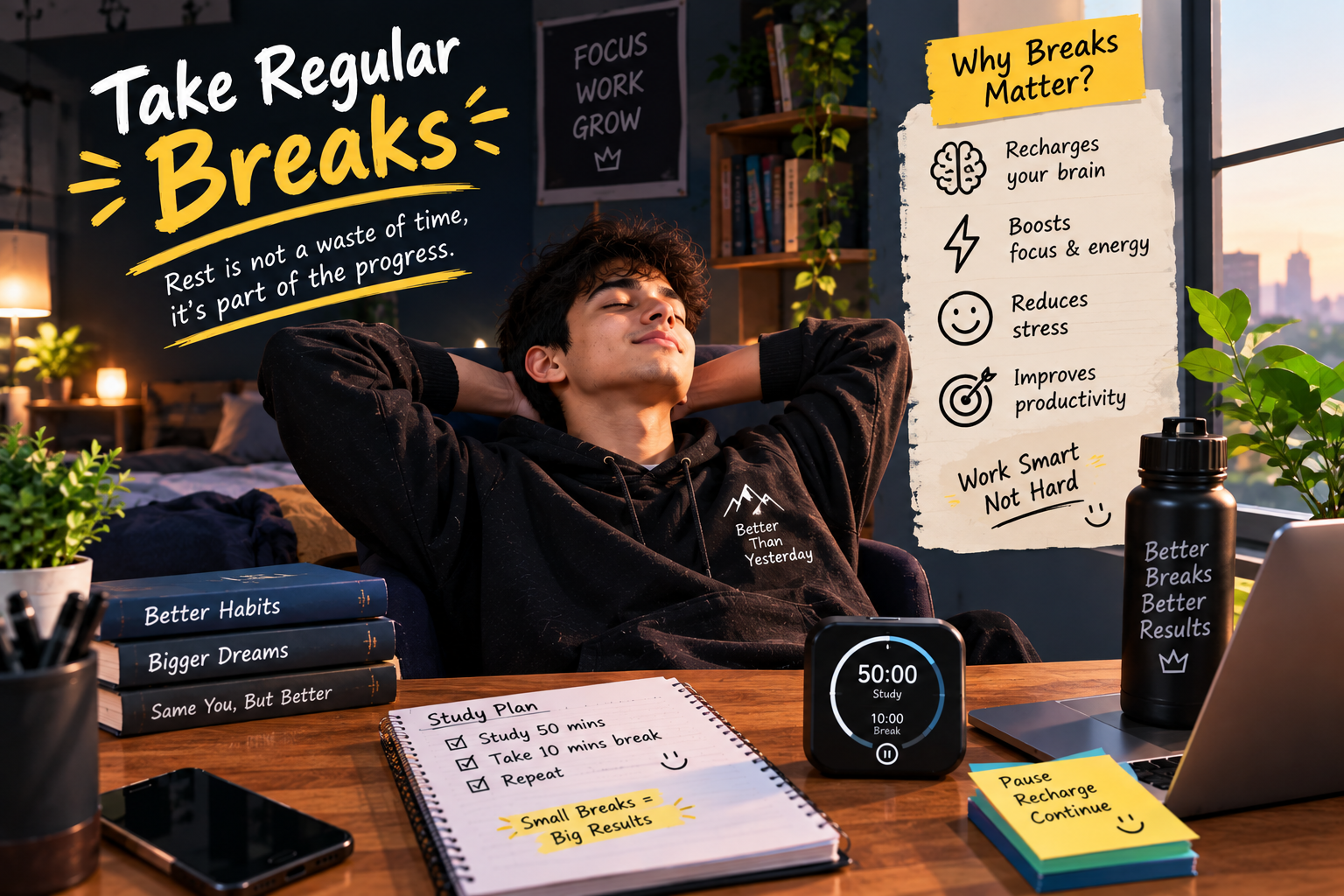 Young man taking a short break while studying